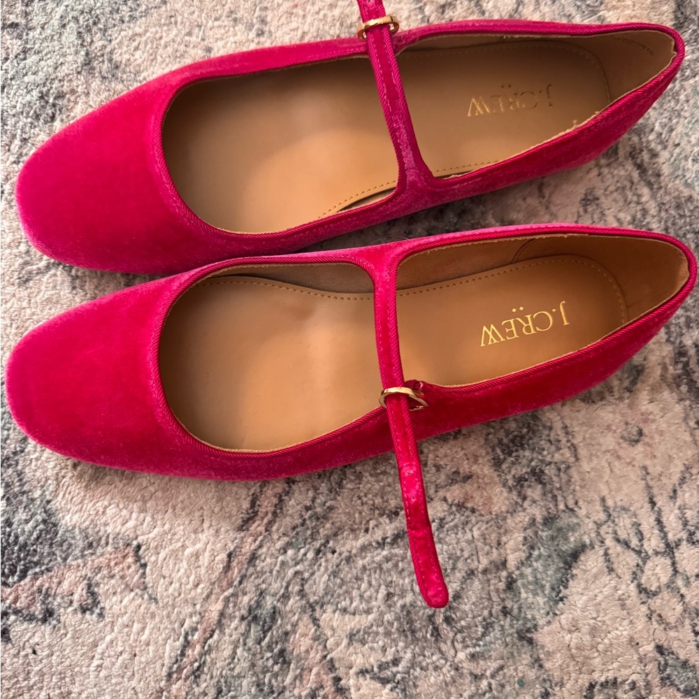Jcrew pink velour flats